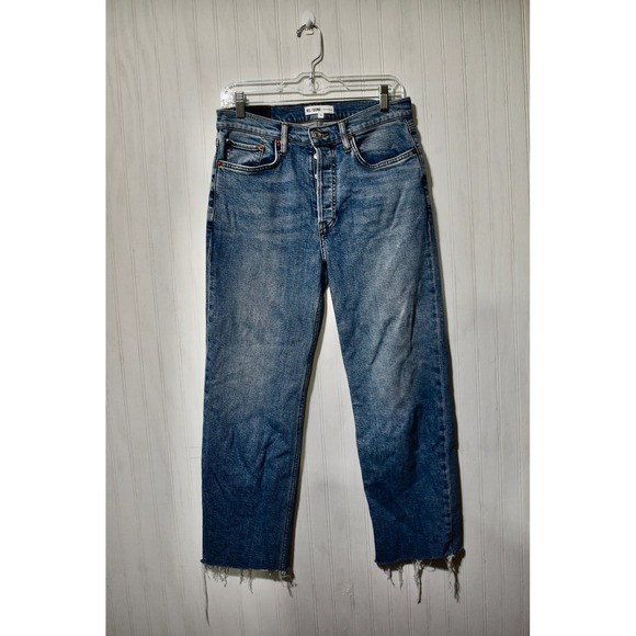 RE/DONE High‎ Rise Loose Jeans Frayed Hem Denim Blue Jeans Size 28 - Picture 1 of 4